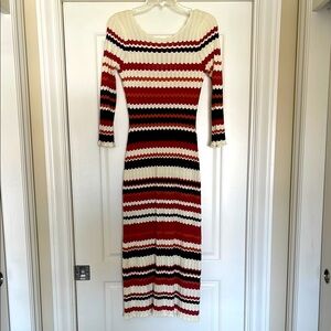 Striped Knit Dress - Red, Black, Cream